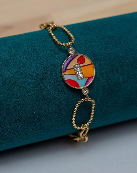 Multicolor Enamel Gold-Tone Beaded Bracelet