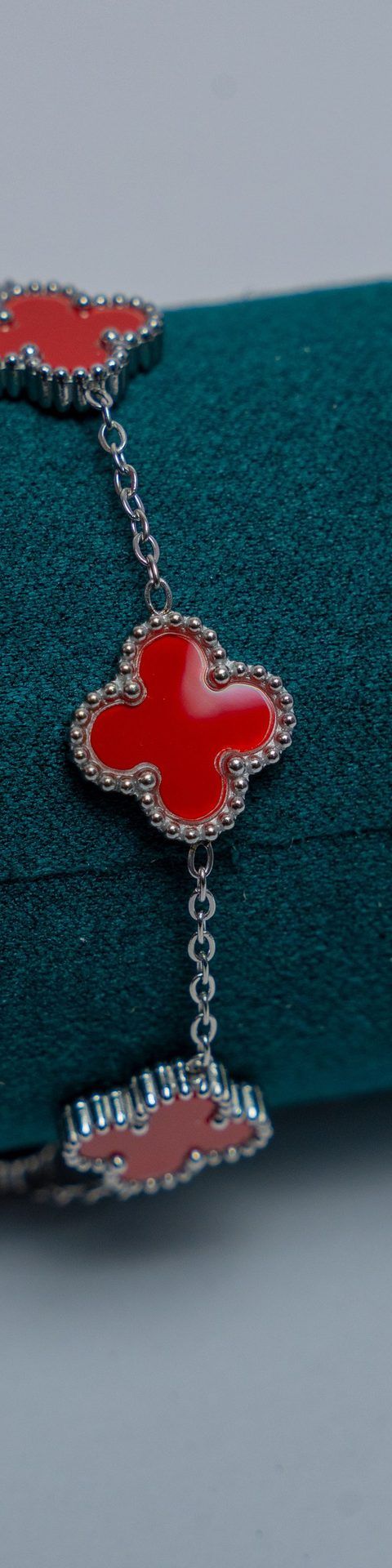 Red Van Cleef Silver Chain Bracelet