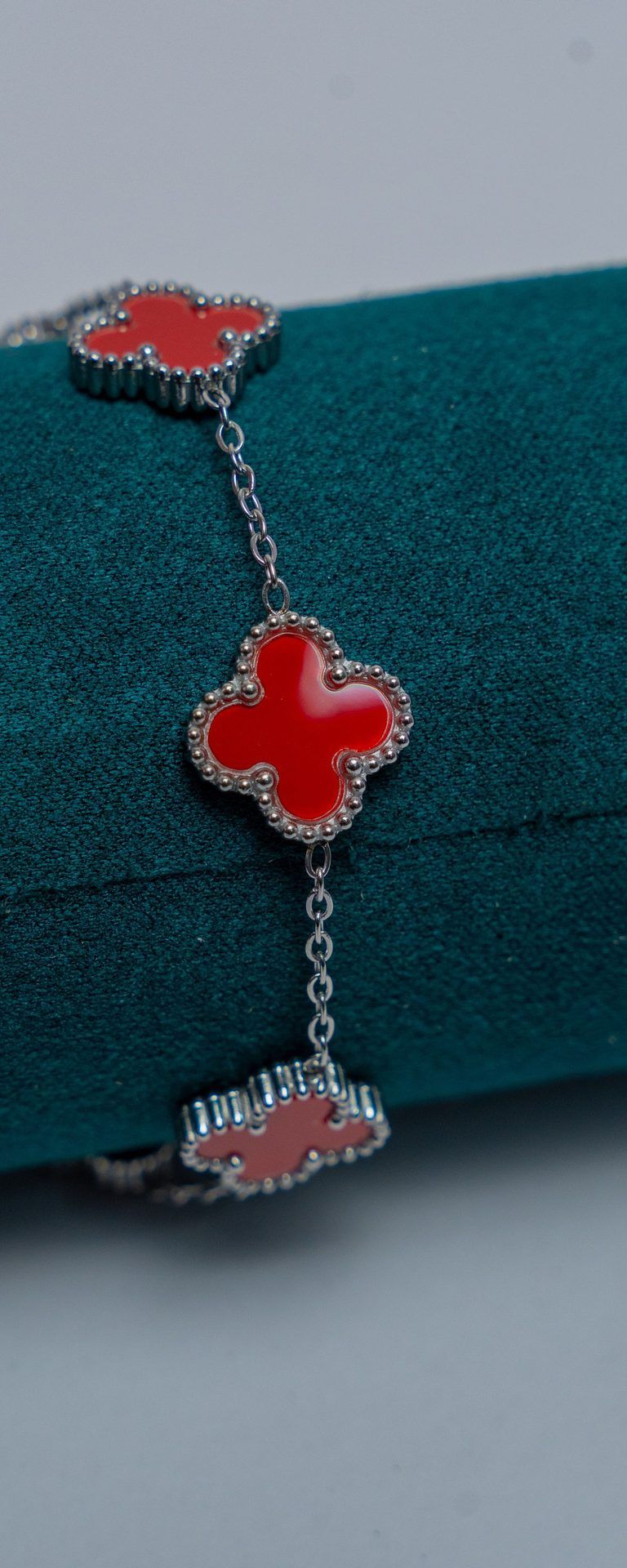 Red Van Cleef Silver Chain Bracelet