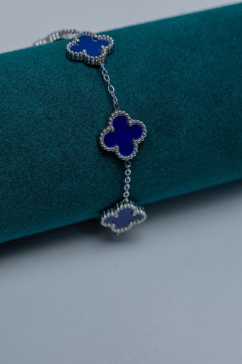 Silver Van Cleef Bracelet with Dark Blue Enamel