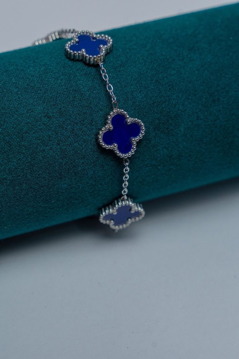 Silver Van Cleef Bracelet with Dark Blue Enamel