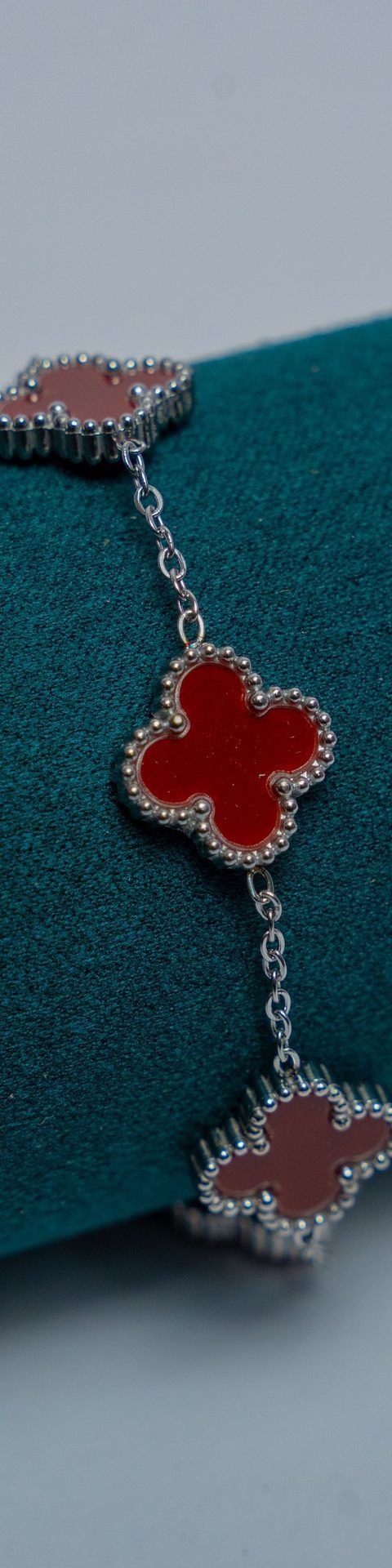 Silver Van Cleef Chain Bracelet with Red Stone