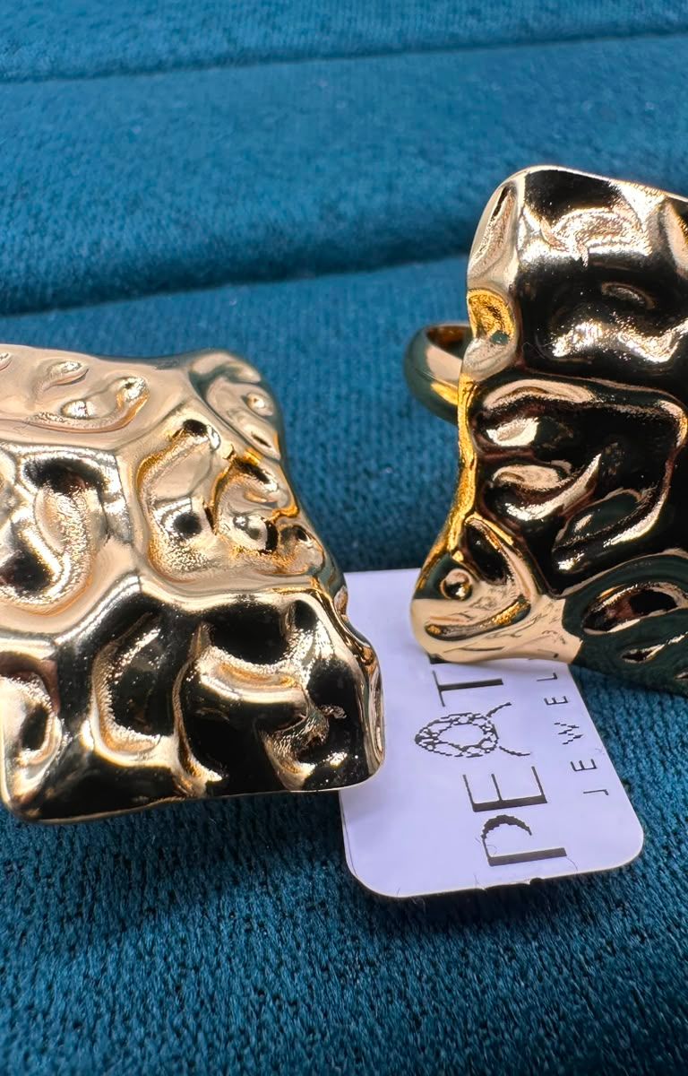 Celeste Wave Gold Square Hammered Earrings