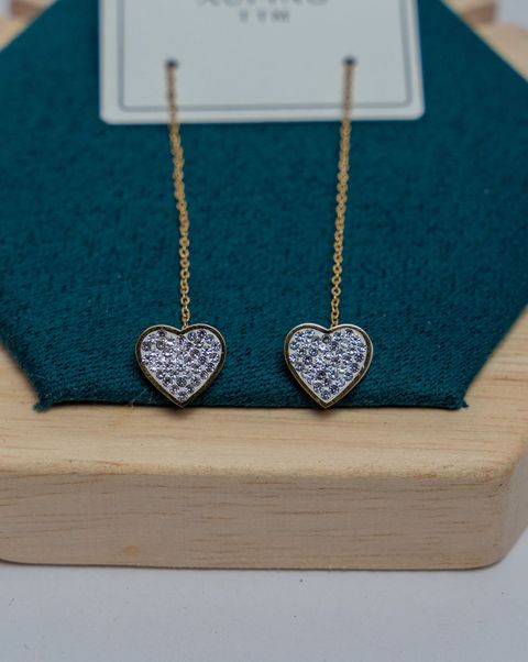 Crystal Heart Chain Drop Earrings
