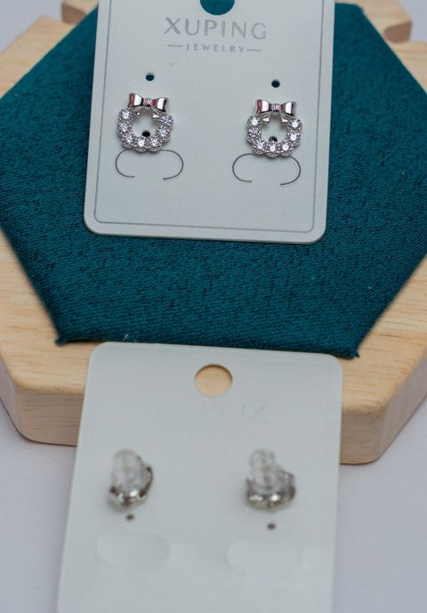 Crystal Wreath Stud Earrings with Red Bow