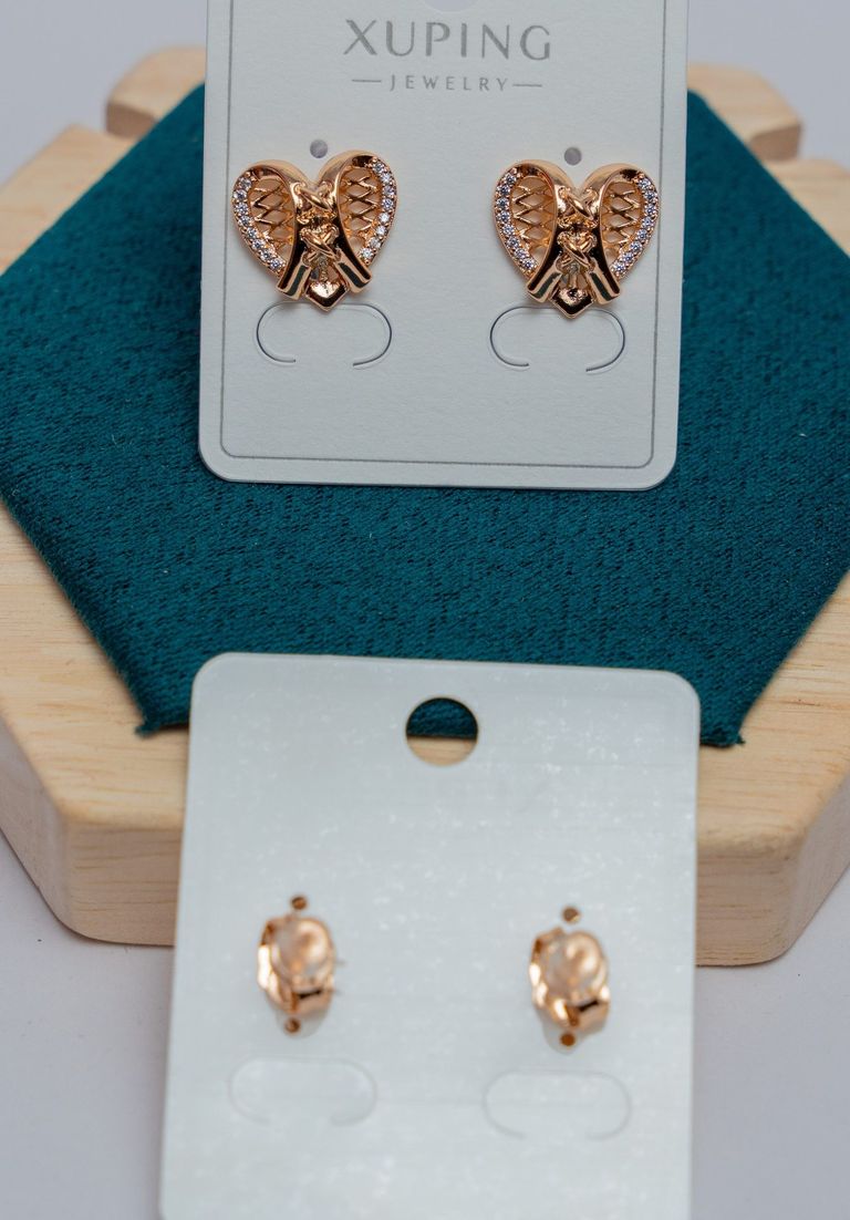 Gold-Tone Angel Wing Stud Earrings with Crystal Accents