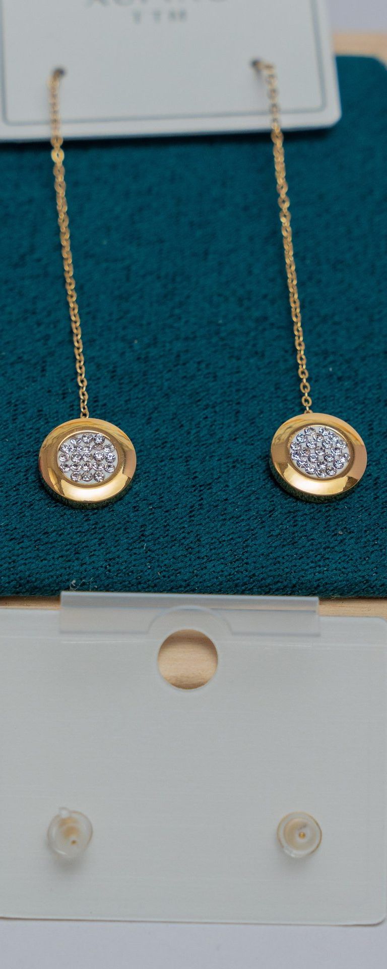 Gold Circle CZ Drop Earrings