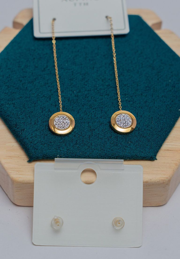 Gold Circle CZ Drop Earrings