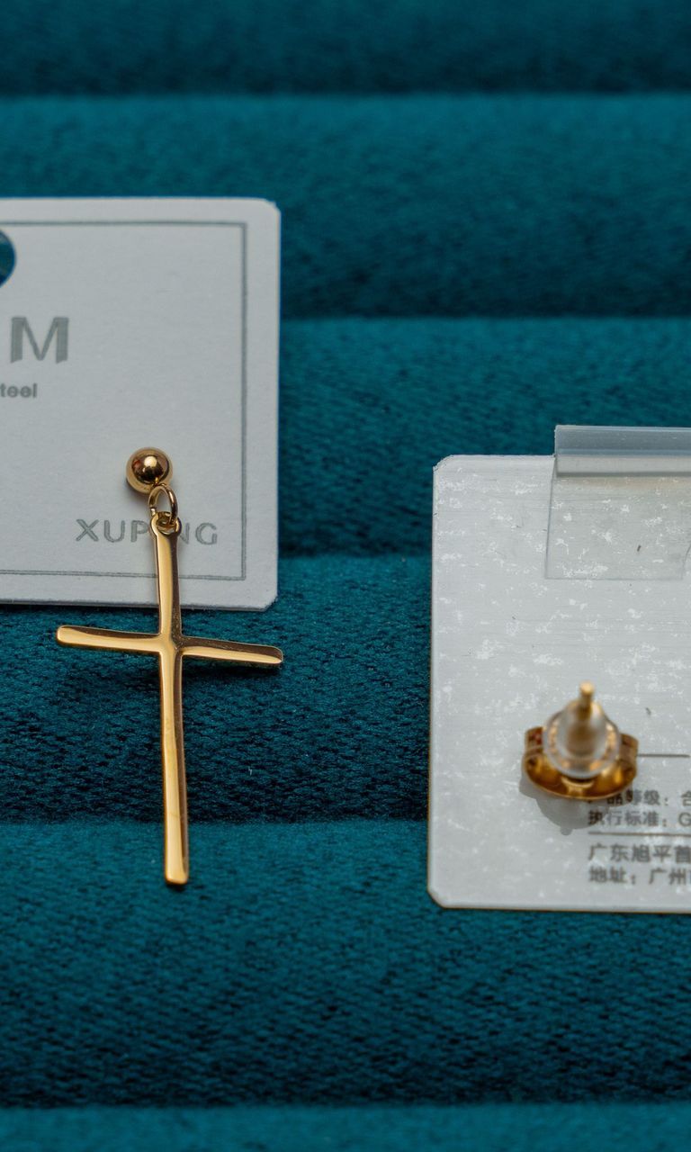 Gold Cross Drop Earrings