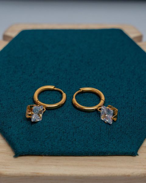 Gold-Tone Hoop Earrings with Crystal Stones