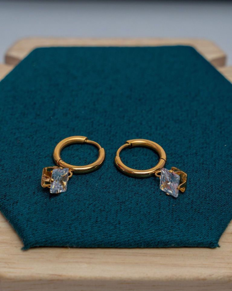 Gold-Tone Hoop Earrings with Crystal Stones