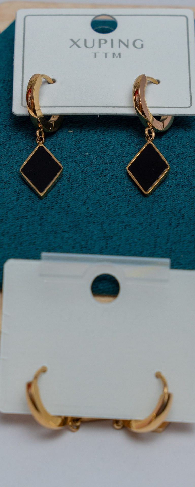 Gold-Tone Diamond Drop Hoop Earrings