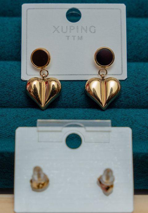Gold Heart Drop Earrings