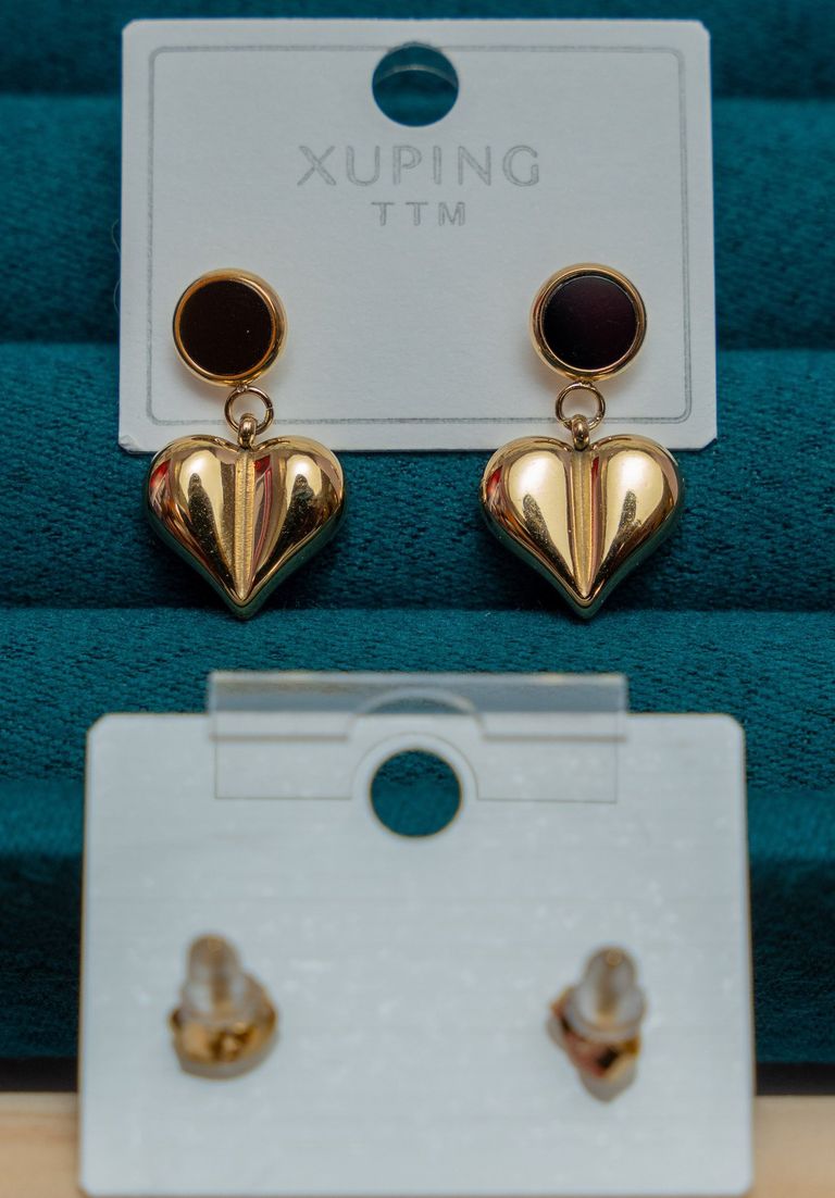 Gold Heart Drop Earrings