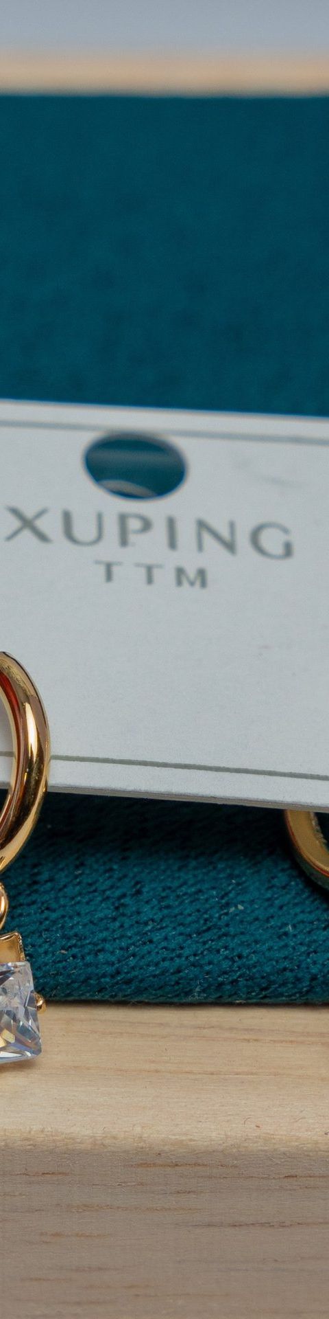 Gold-Tone Hoop Earrings with Crystal Square Drops