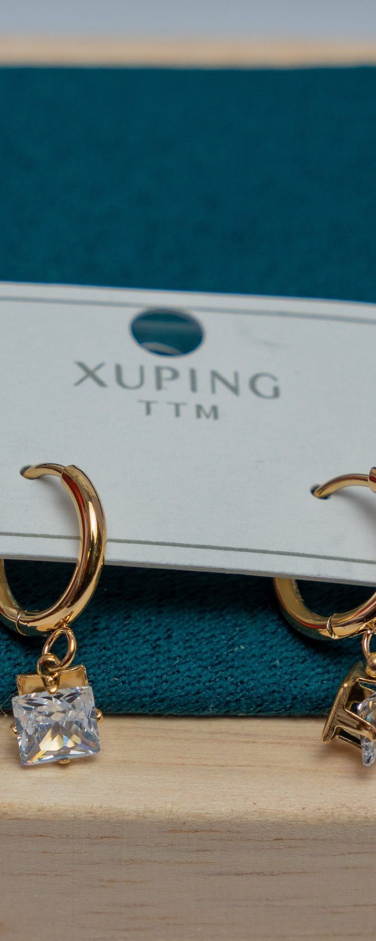Gold-Tone Hoop Earrings with Crystal Square Drops