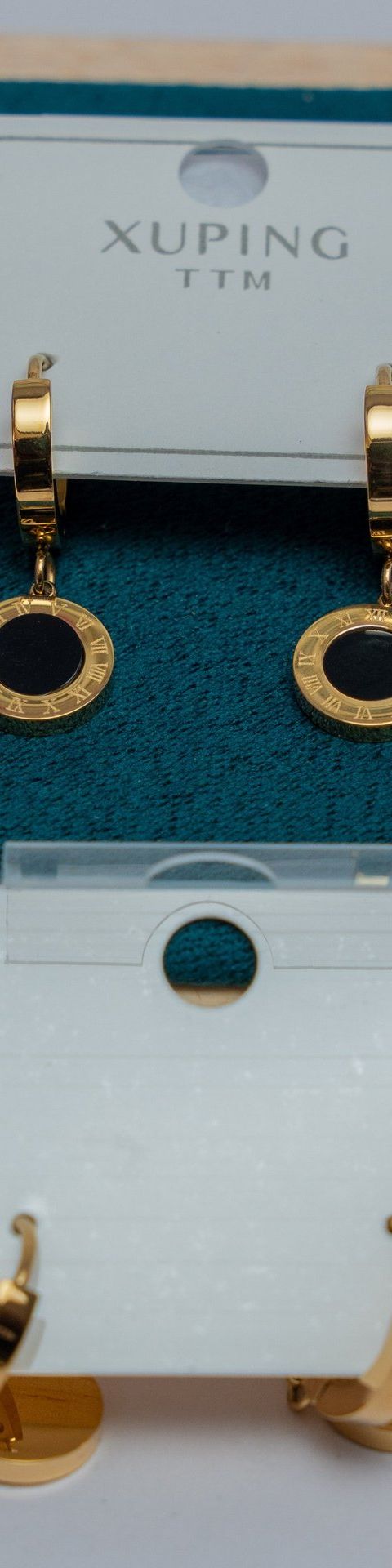 Gold-Tone Roman Numeral Hoop Earrings with Black Onyx