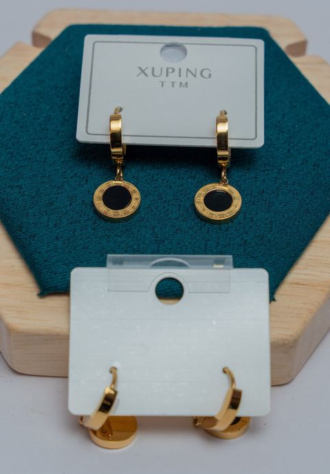 Gold-Tone Roman Numeral Hoop Earrings with Black Onyx