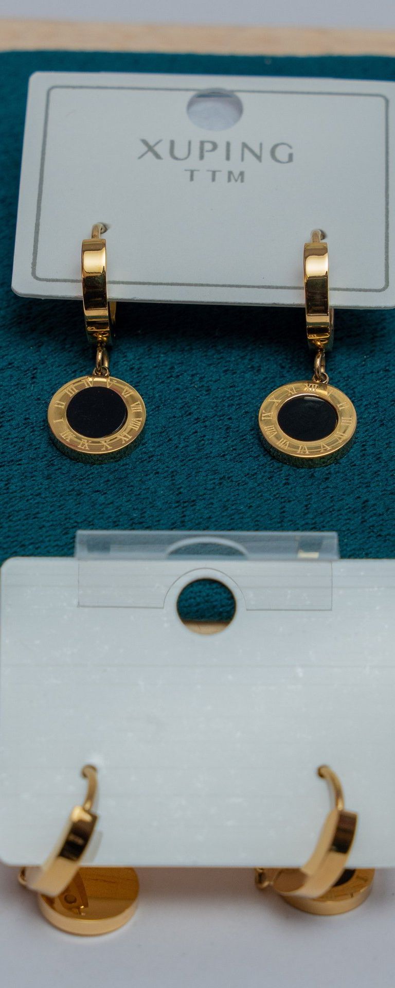 Gold-Tone Roman Numeral Hoop Earrings with Black Onyx