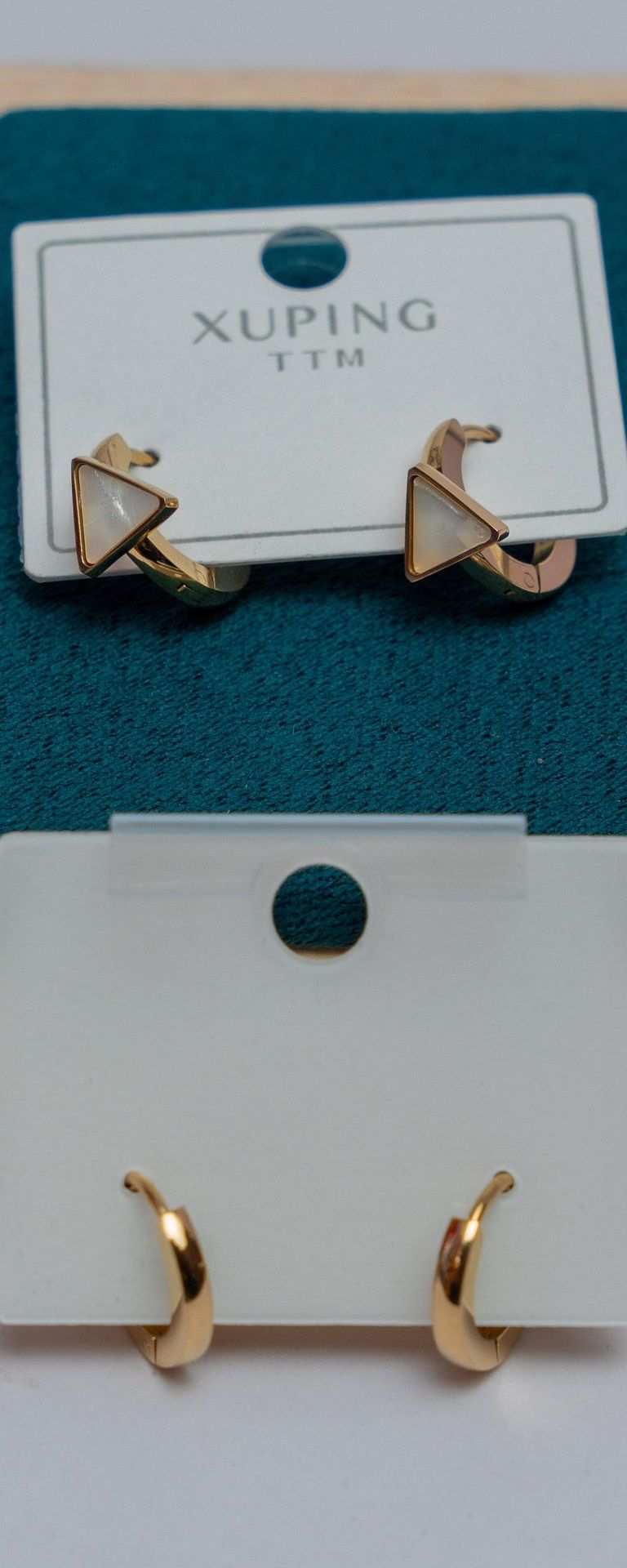 Gold-Tone Triangle Stud Earrings with Stone
