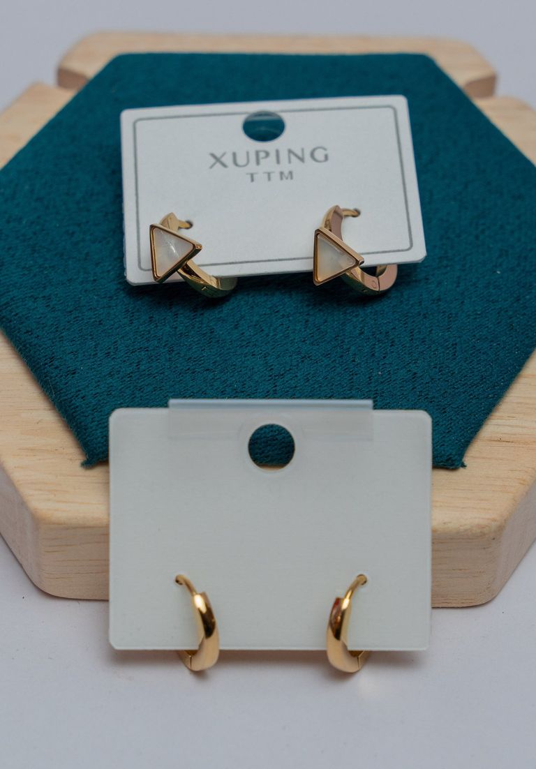 Gold-Tone Triangle Stud Earrings with Stone