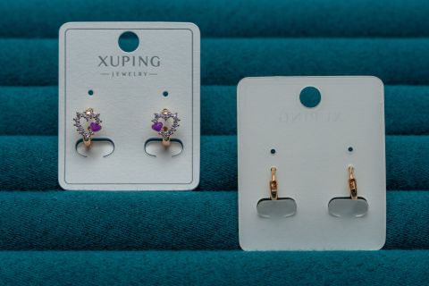 Purple Crystal Heart Stud Earrings