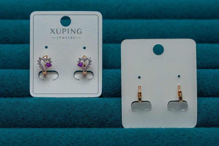 Purple Crystal Heart Stud Earrings