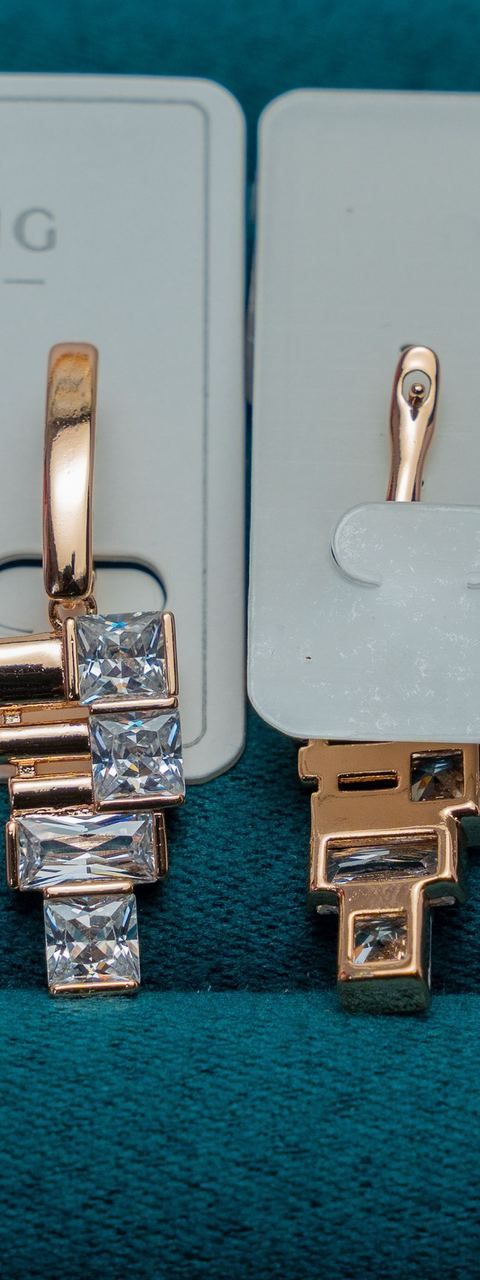 Rose Gold Square Crystal Drop Earrings
