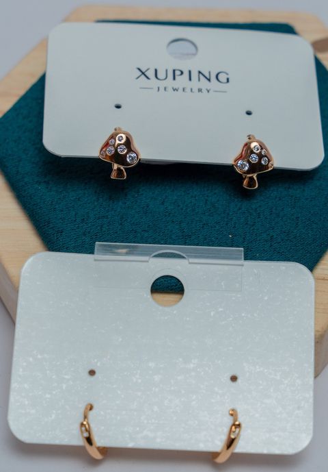 Rose Gold Mushroom Stud Earrings with Crystals