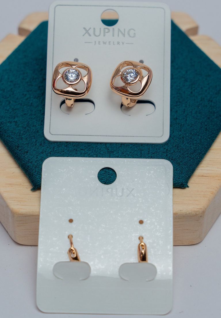 Rose Gold Square Stud Earrings with Crystal