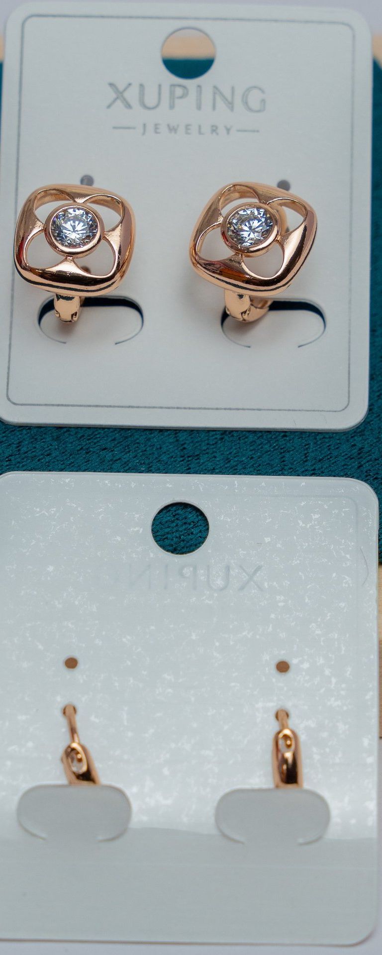 Rose Gold Square Stud Earrings with Crystal