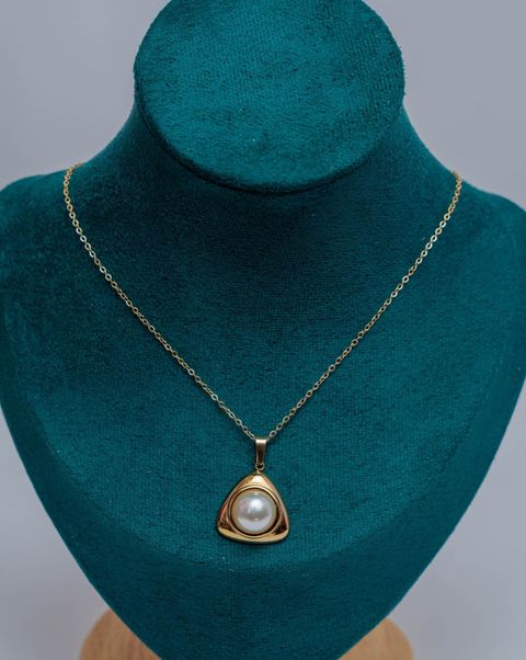 Gold-Tone Pearl Triangle Pendant Necklace