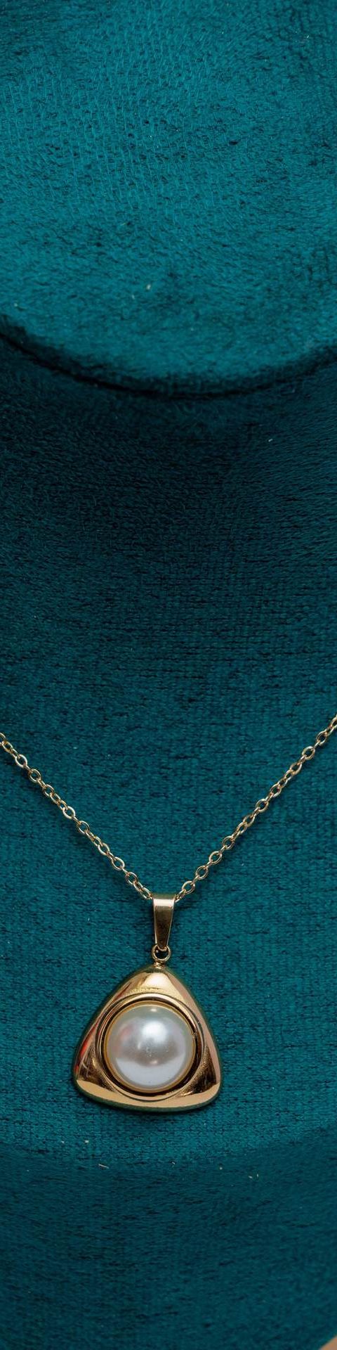 Gold-Tone Pearl Triangle Pendant Necklace
