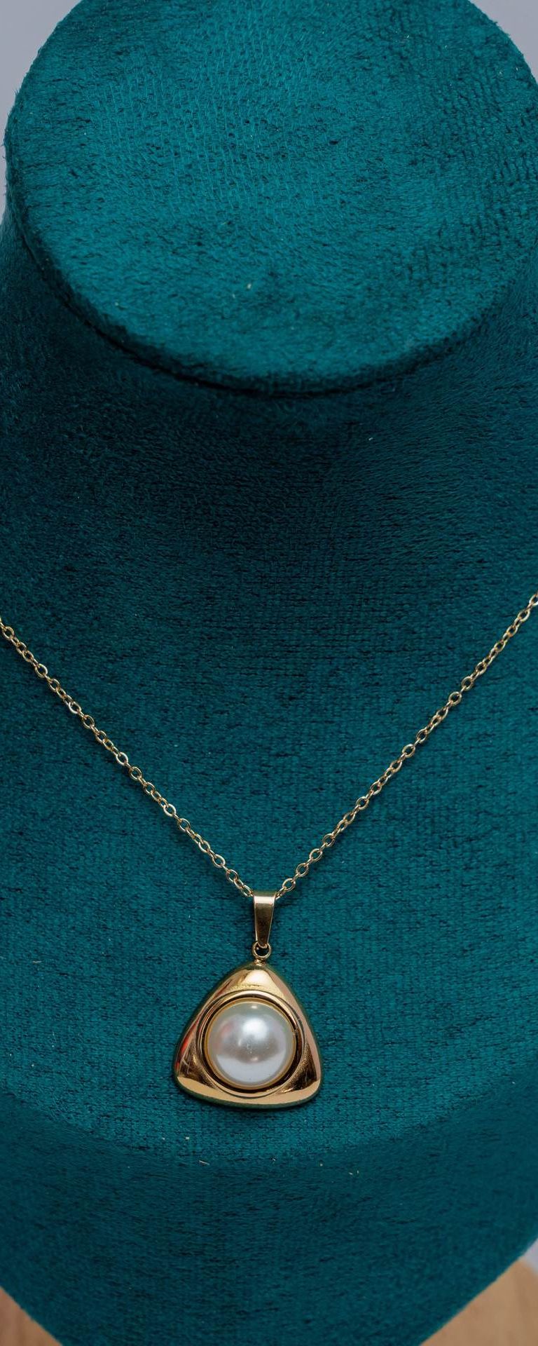 Gold-Tone Pearl Triangle Pendant Necklace