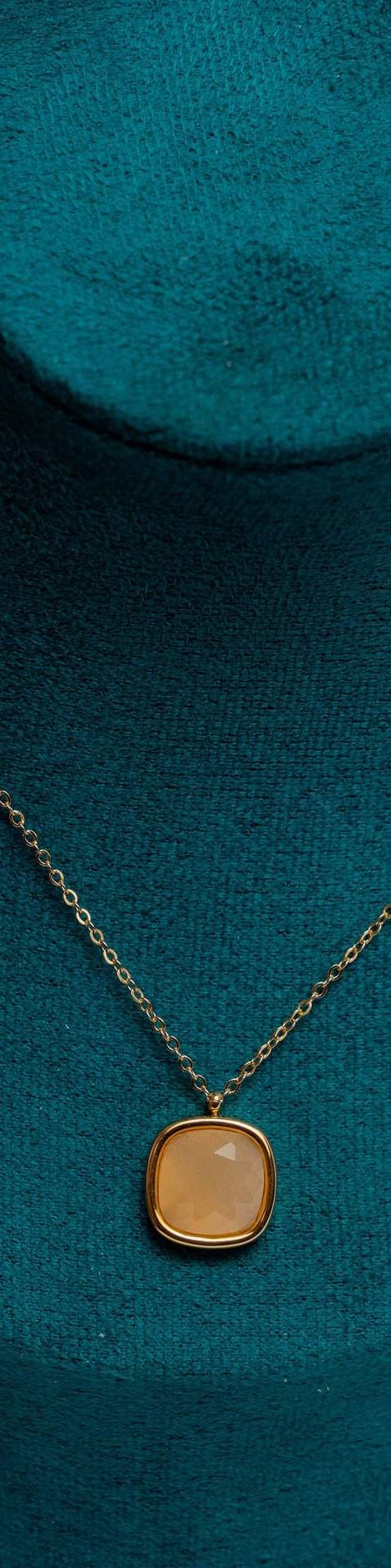 Gold-Tone Peach Chalcedony Square Pendant Necklace