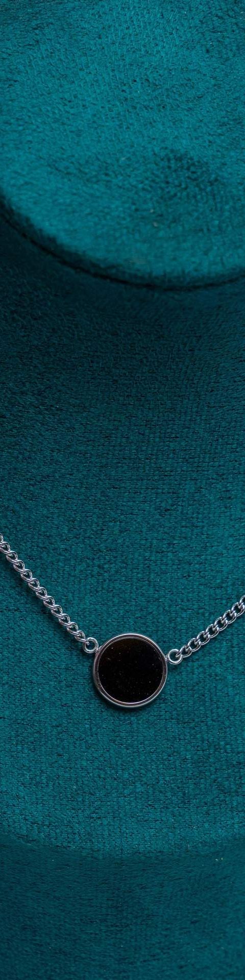 Silver Chain Necklace with Black Stone Pendant