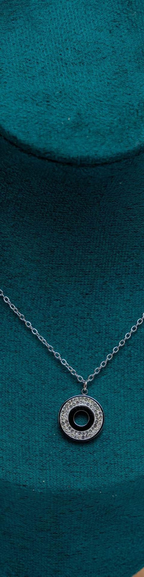 Silver Circle Pendant Necklace with Black Stone