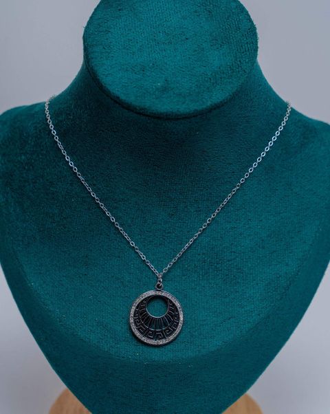 Silver Greek Key Circle Pendant Necklace