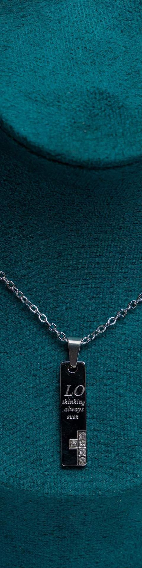 Silver Rectangular Pendant Necklace with Inspirational Text