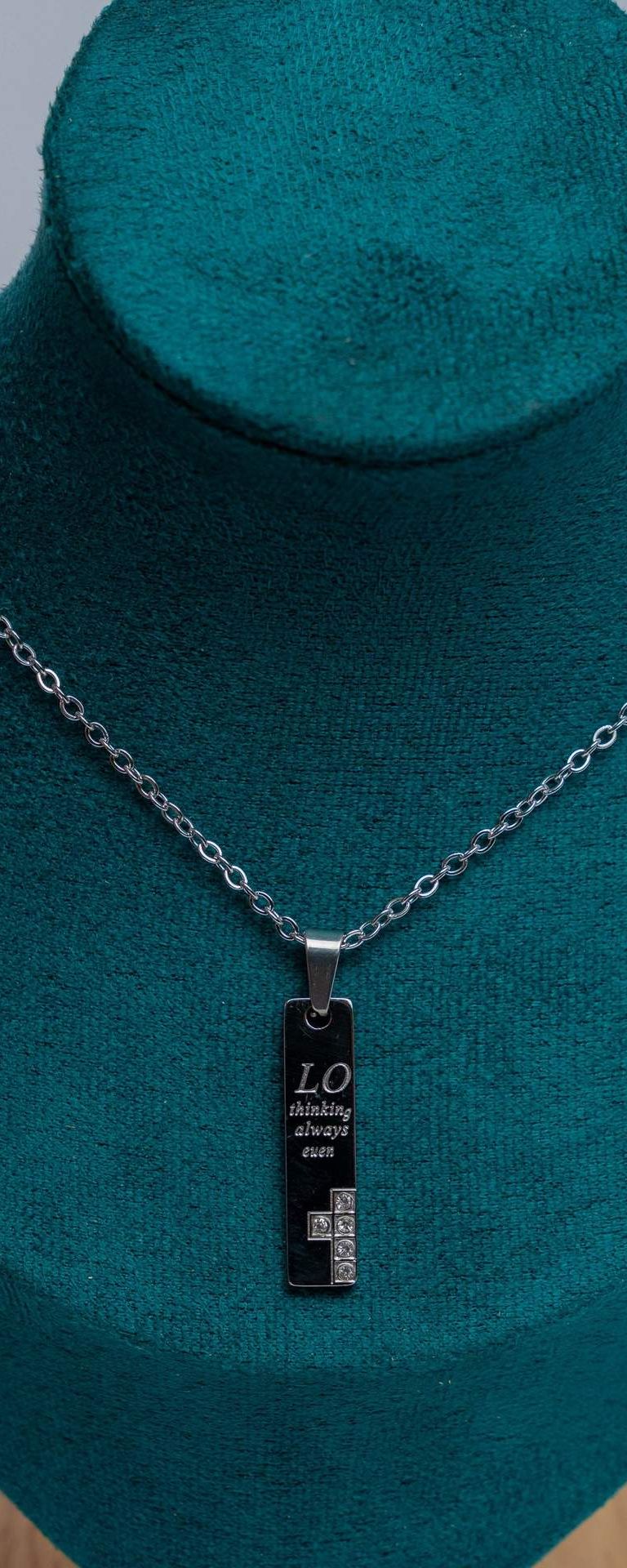 Silver Rectangular Pendant Necklace with Inspirational Text