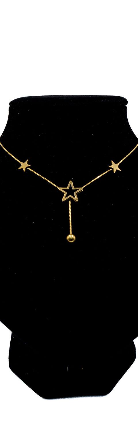 Gold Triple Star Arc Necklace