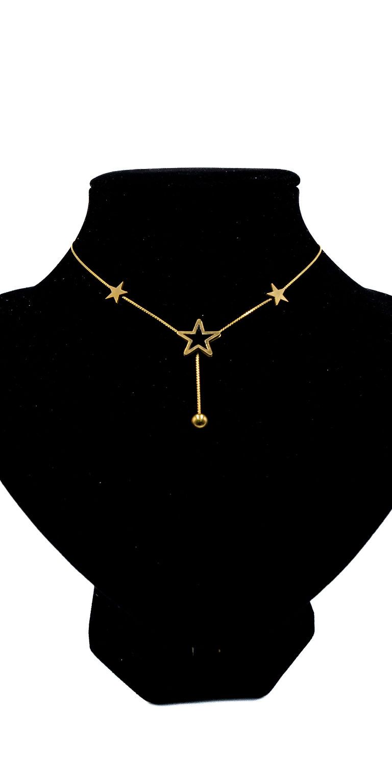 Gold Triple Star Arc Necklace