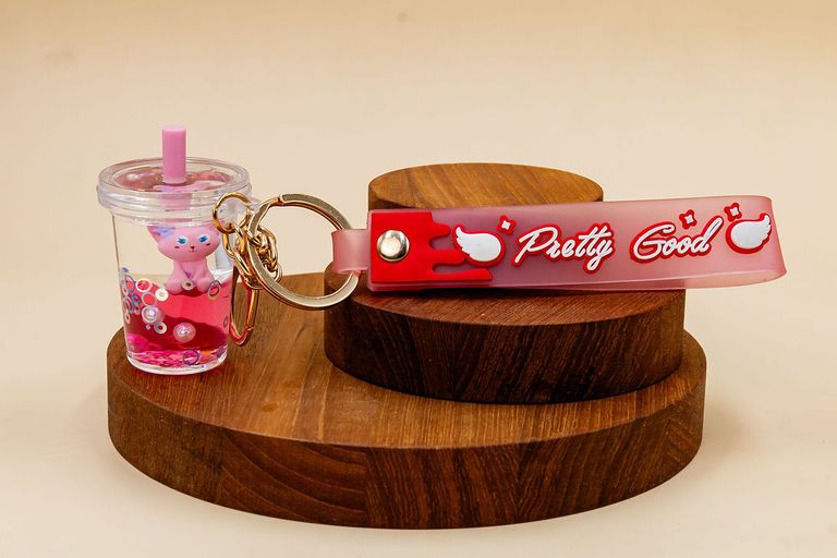 Pink Bottle Keychain