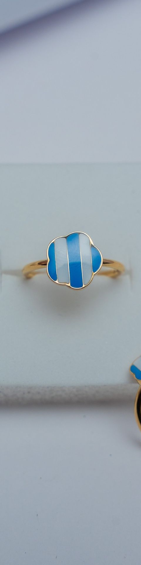 Gold Striped Blue Enamel Ring