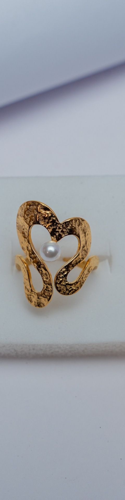 Gold Textured Heart Pearl Ring