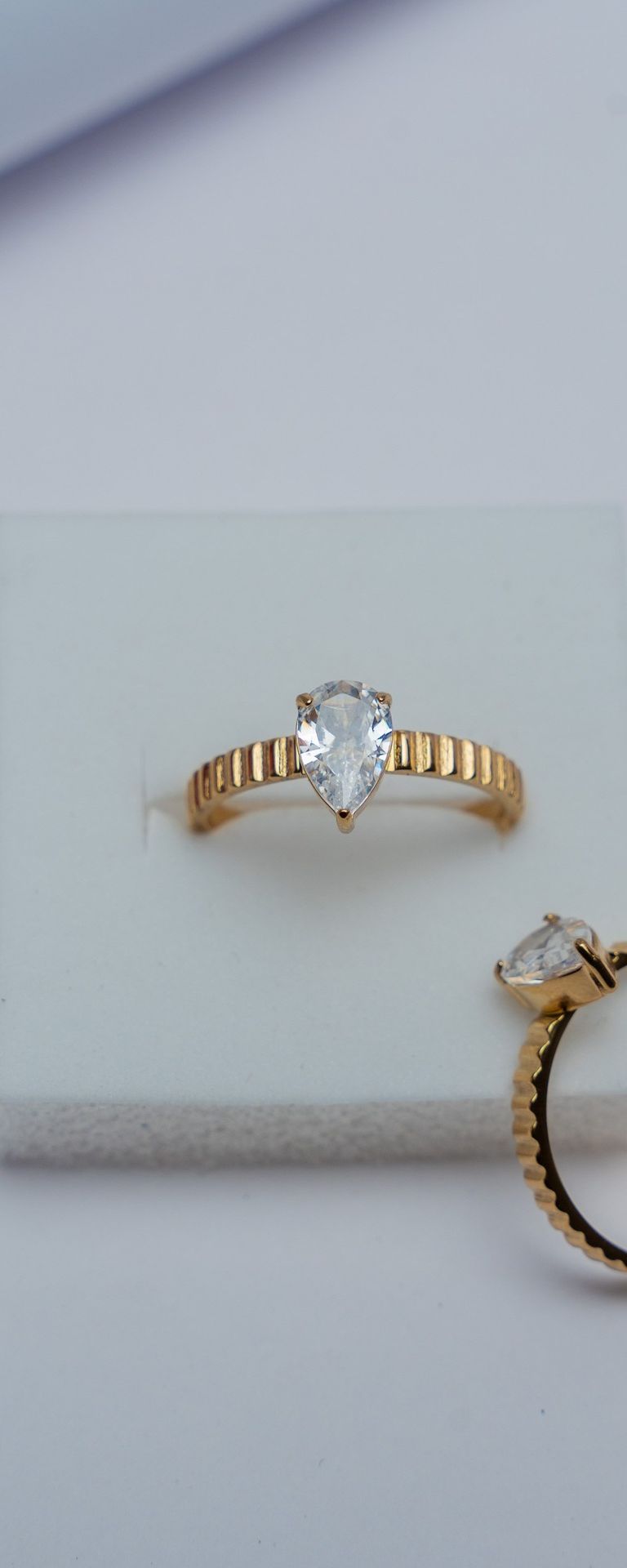 Gold Pear-Cut CZ Solitaire Ring