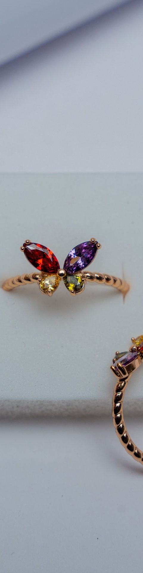 Multicolor Crystal Butterfly Gold Ring Set