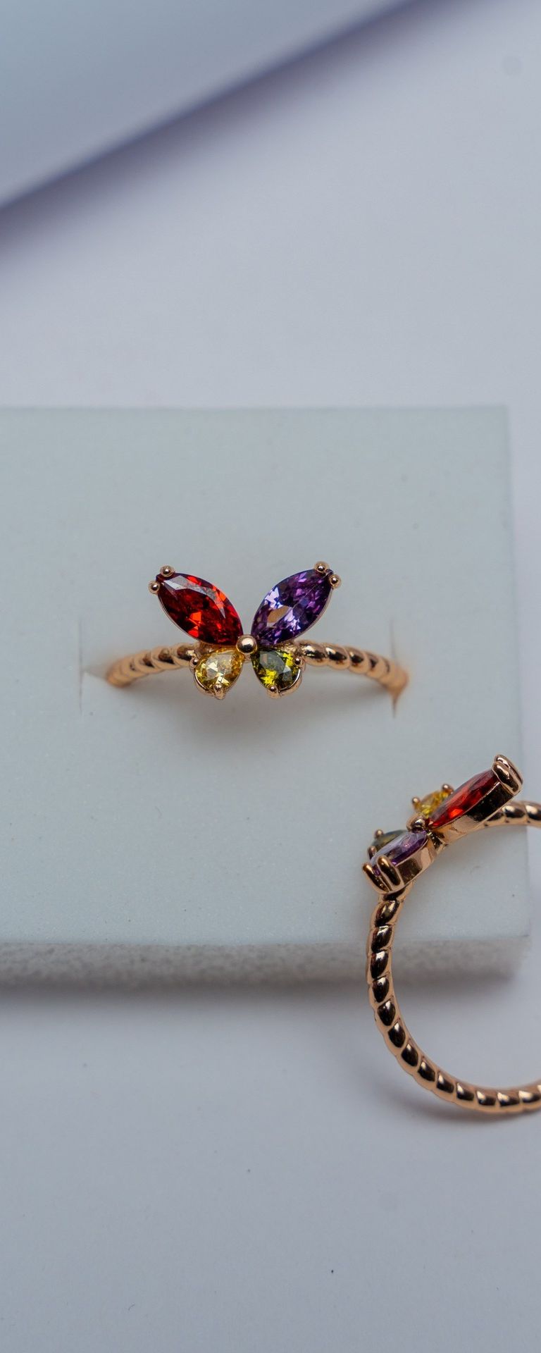 Multicolor Crystal Butterfly Gold Ring Set