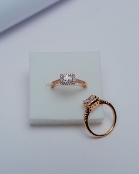 Rose Gold Rectangular Halo Engagement Ring