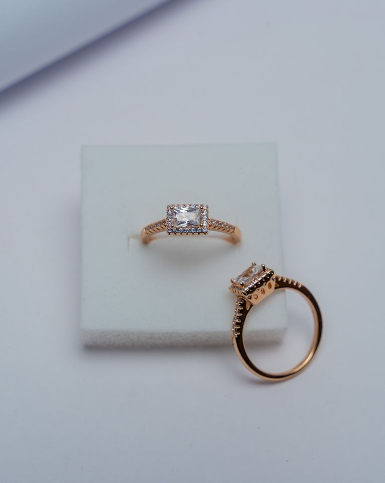 Rose Gold Rectangular Halo Engagement Ring